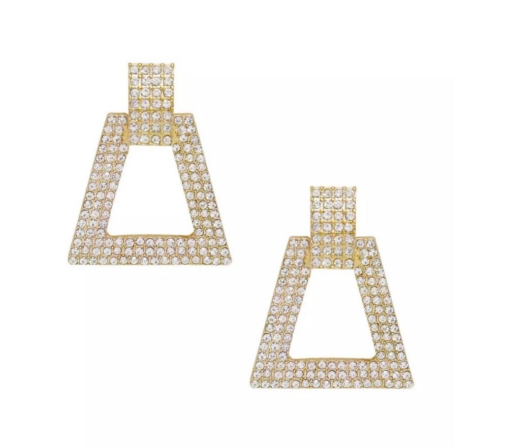 Ettika 18k Gold Plated Pyramid Crystal Earrings